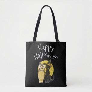 Bolso De Tela Halloween feliz, gato negro y búho