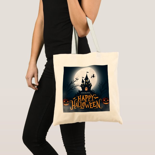Bolso De Tela Halloween feliz negro y Naranja (Anverso (producto))