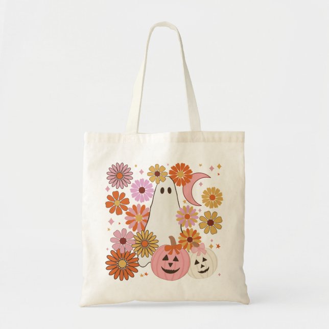Bolso De Tela Halloween Floral Ghost Retro (Frente)