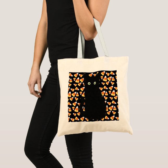 Bolso De Tela Halloween gato negro dulce maíz (Anverso (producto))