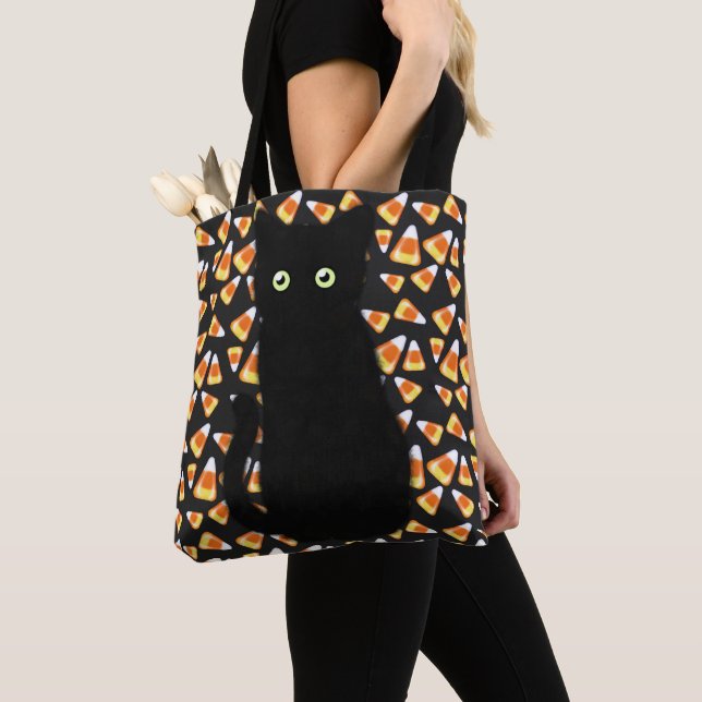 Bolso De Tela Halloween gato negro dulce maíz (Detalle)