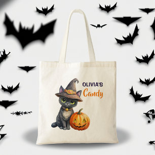 Bolso De Tela Halloween gato negro jack o lantern personalizado