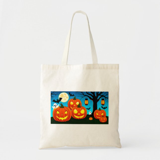Bolso De Tela Halloween Ghosts, Pumpkins, Bats (Frente)