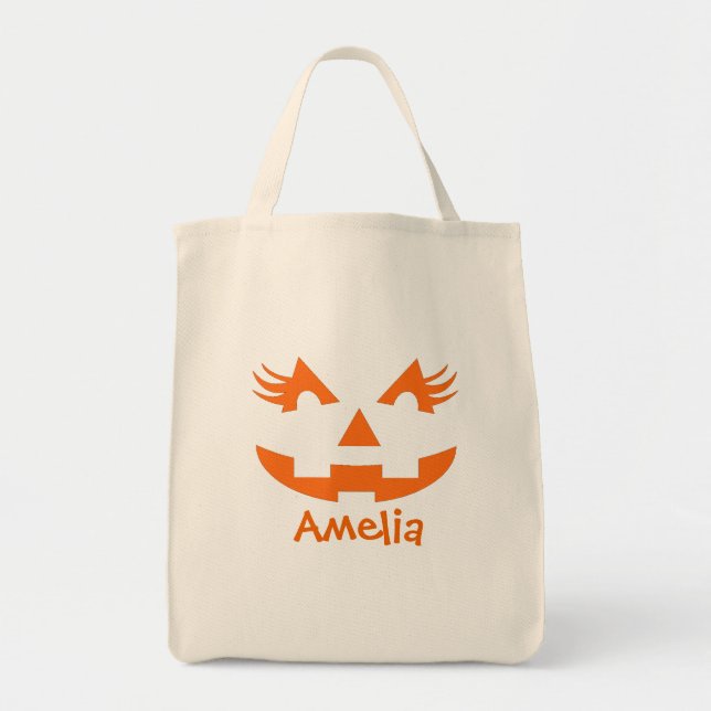 Bolso De Tela Halloween Girly Jack O Lantern (Frente)