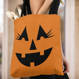 Bolso De Tela Halloween Girly Jack-O-Lantern Cara de calabaza
