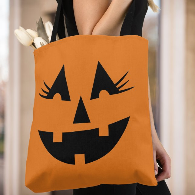 Bolso De Tela Halloween Girly Jack-O-Lantern Cara de calabaza (Halloween Girly Jack-O-Lantern Pumpkin Face Tote Bag)