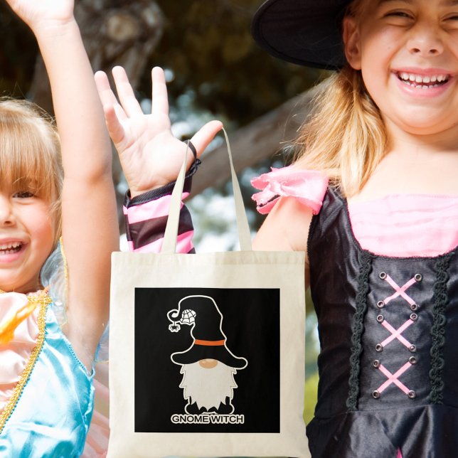 Bolso De Tela Halloween Gnome Bruja Cabello blanco Gorra negro T (Halloween Gnome Witch White Hair Black Hat Tote)