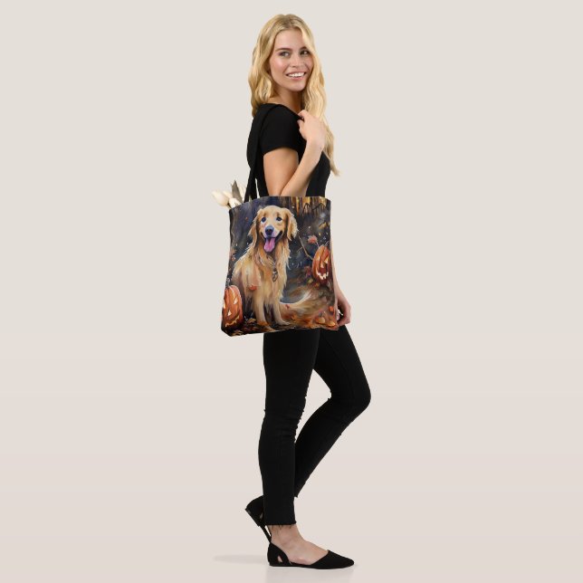 Bolso De Tela Halloween Golden Retriever con calabazas aterrador (Puesto)