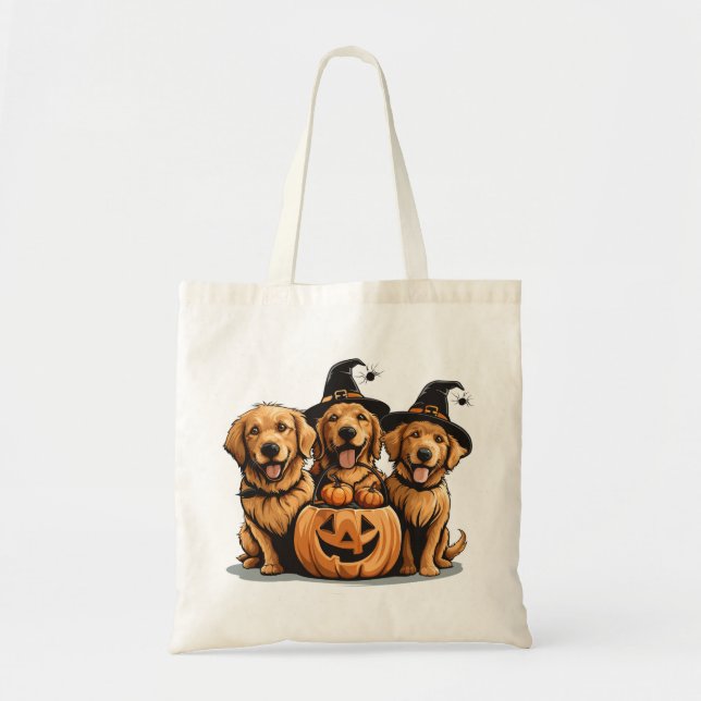 Bolso De Tela Halloween Golden Retriever Dogs Jack O Lantern (Frente)