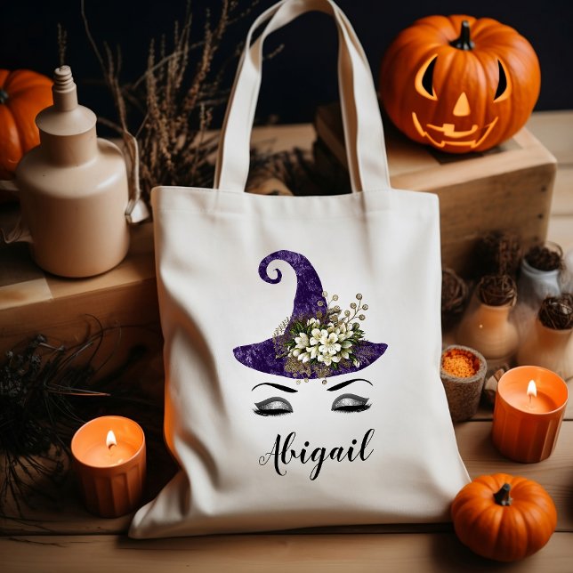 Bolso De Tela Halloween, Gorra de bruja morada personalizada (Subido por el creador)