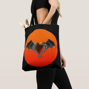 Bolso De Tela Halloween Gótico Corazón Naranja y Alas de Murciél