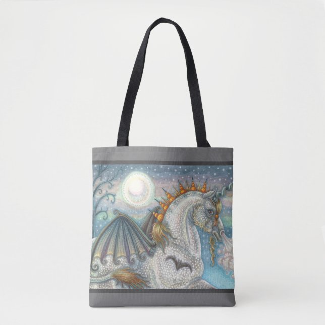 BOLSO DE TELA HALLOWEEN GÓTICO UNICORN CON ALAS DE MADERA, CABAL (Anverso)