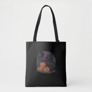 Bolso De Tela Halloween Gracioso Y Gato Negro En La Calabaza _2