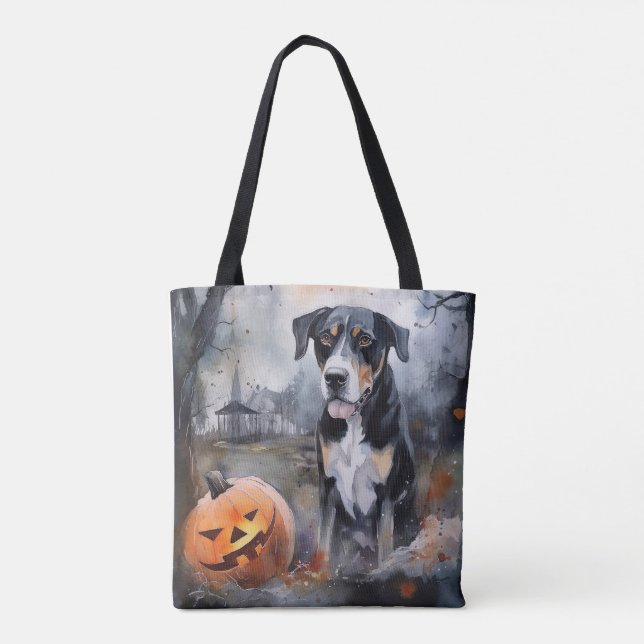 Bolso De Tela Halloween Gran Suiza Con Calabazas Temerosas (Reverso)