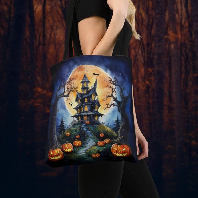 Bolso De Tela Halloween Hauned House con calabazas (Subido por el creador)