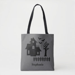 Bolso De Tela Halloween Haunted House Silhouette Y Nombre Person