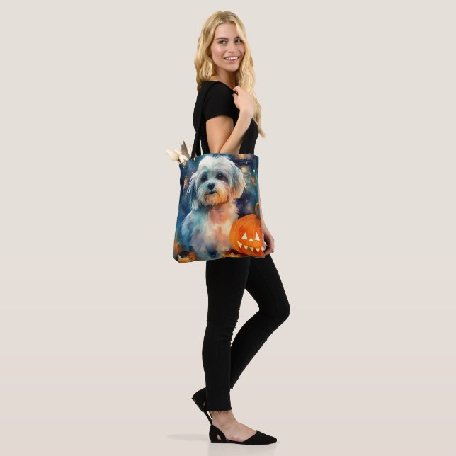 Bolso De Tela Halloween Havanese con calabazas aterradoras (Puesto)
