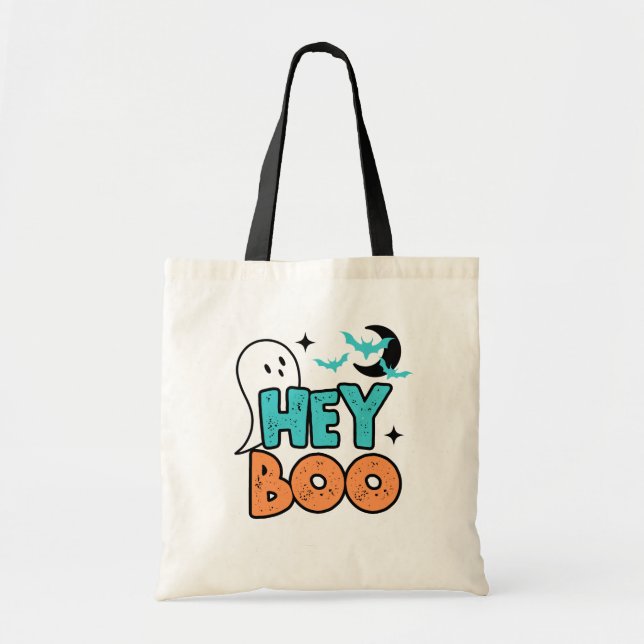 Bolso De Tela Halloween Hey Boo Ghost Kids Candy Tote Bag (Frente)