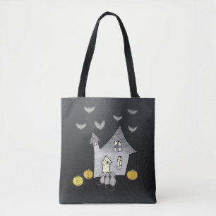 Bolso De Tela Halloween House, gatos negros, murciélagos, calaba