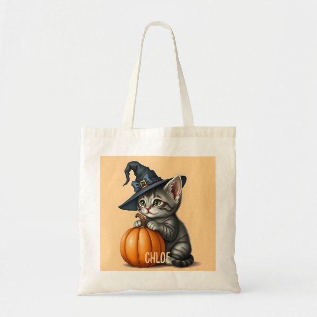 Bolso De Tela Halloween Kitten, Halloween Kitten Witch,  (Frente)