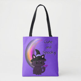 Bolso De Tela Halloween Kitty & Crescent Moon Cute Personalizado