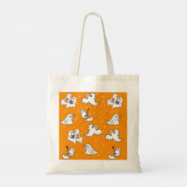 Bolso De Tela Halloween lindos fantasmas sobre el fondo naranja