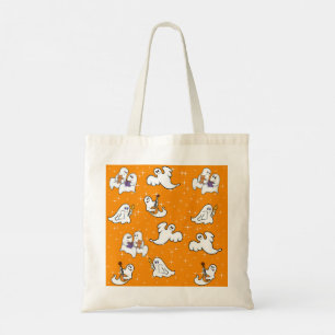 Bolso De Tela Halloween lindos fantasmas sobre el fondo naranja