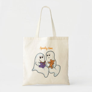 Bolso De Tela Halloween lindos fantasmas sobre el fondo naranja