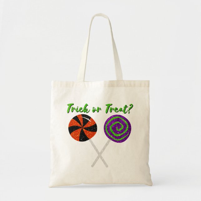 Bolso De Tela Halloween Lollipops Trick O Tremendo Purpurina (Frente)