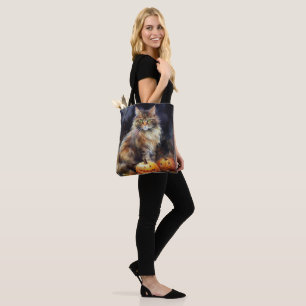 Bolso De Tela Halloween Maine Coon Cat Con Calabazas Temerosas