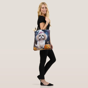 Bolso De Tela Halloween Malti Tzu con calabazas aterradoras