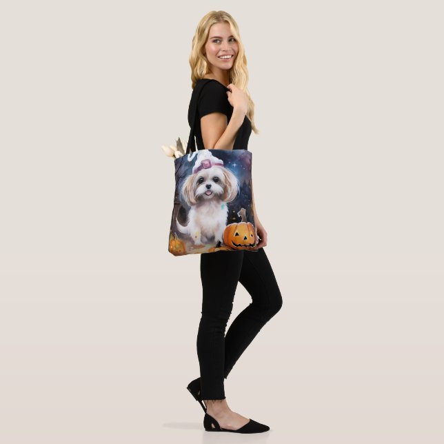 Bolso De Tela Halloween Malti Tzu con calabazas aterradoras (Puesto)