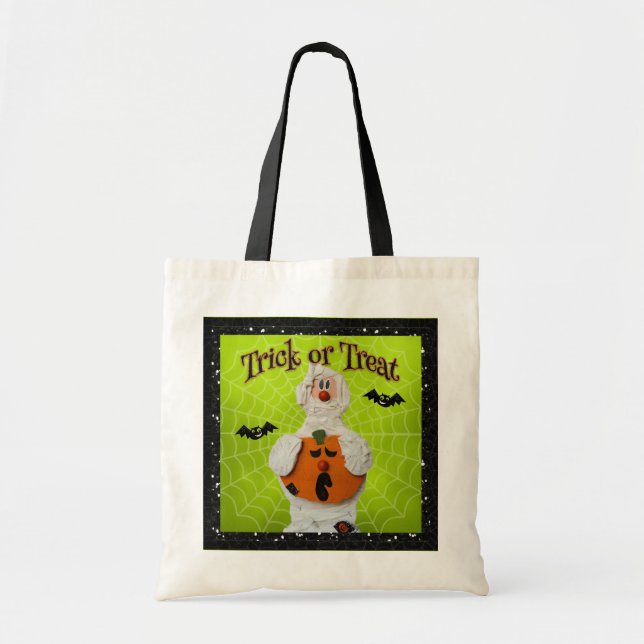 Bolso De Tela Halloween - momia y calabaza lindas (Frente)
