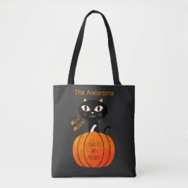 Bolso De Tela Halloween naranja y negro adoran a gato o truco