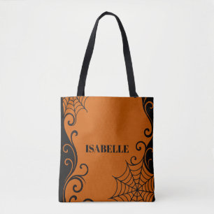 Bolso De Tela Halloween negro de Spiderweb Ornament Naranja