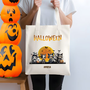Bolso De Tela Halloween negro dulce fantasma gatitos truco o tra