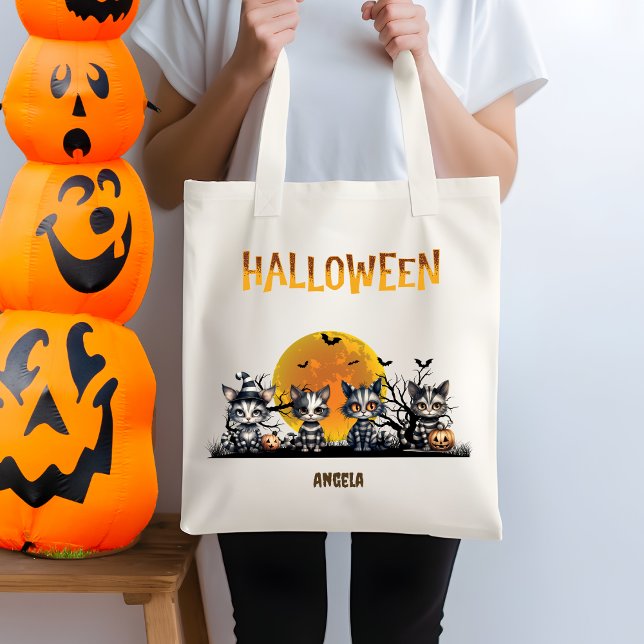 Bolso De Tela Halloween negro dulce fantasma gatitos truco o tra (Subido por el creador)
