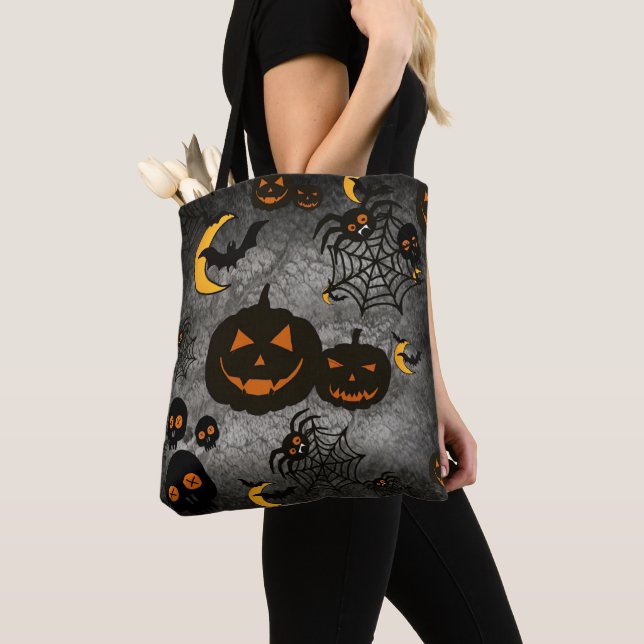 BOLSO DE TELA HALLOWEEN NEGRO ESPOOKY PUMPKINS MOONES BATES (Detalle)