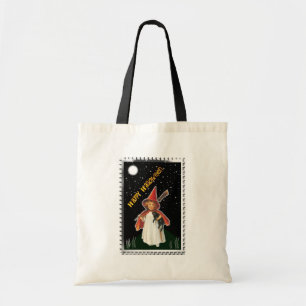 Bolso De Tela Halloween - Niña con Escoba y Gato Negro