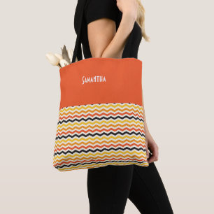 Bolso De Tela Halloween Otoño Chevron Fall Pumpkin Nombre