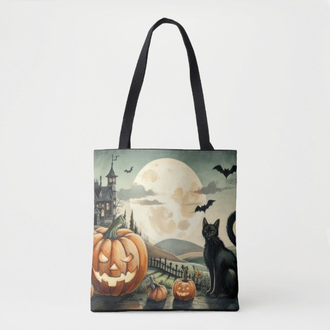 Bolso De Tela Halloween/otoño/otoño/otoño/calabaza/gato (Anverso)
