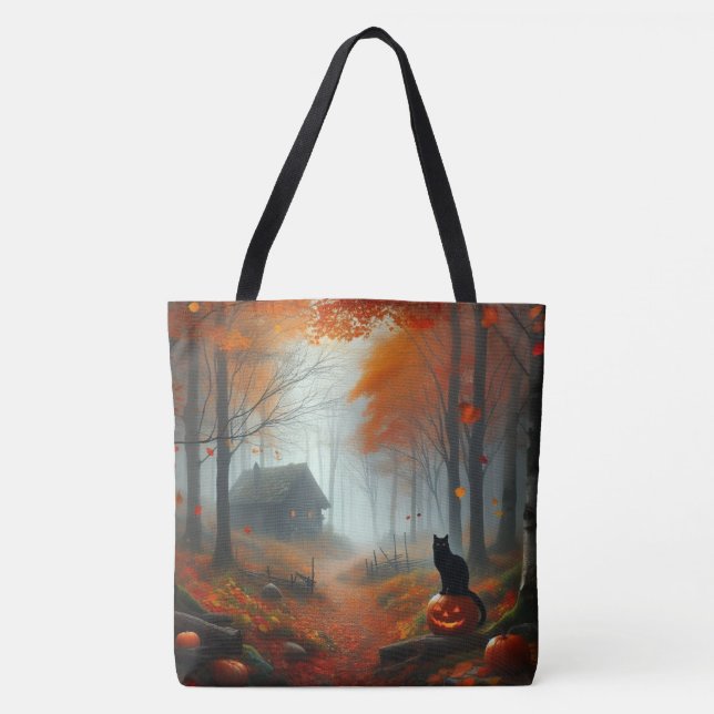 Bolso De Tela Halloween/otoño/otoño/otoño/calabaza/gato (Anverso)