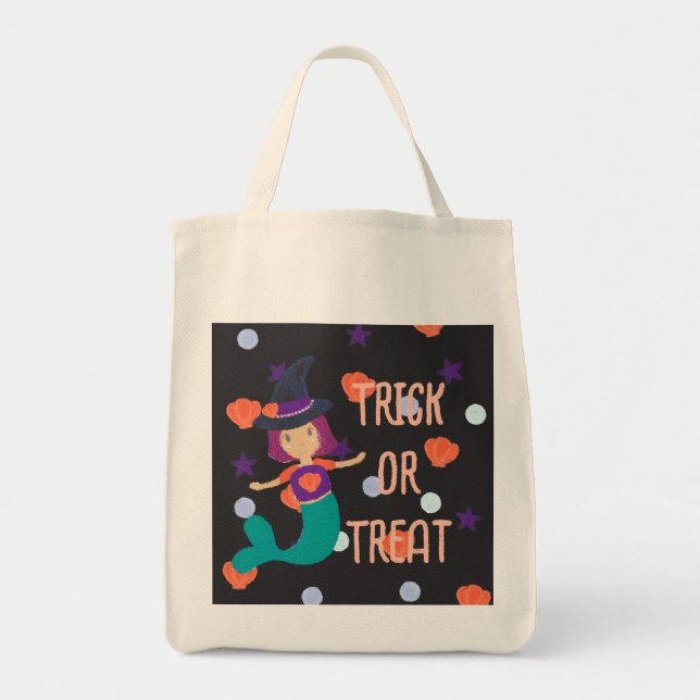 Bolso De Tela Halloween Pastel Mermaid Trick o Trete (Frente)