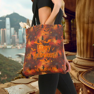 Bolso De Tela Halloween personalizado con murciélagos, brujas y