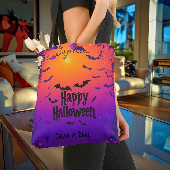 Bolso De Tela Halloween personalizado con murciélagos y puesta d (Subido por el creador)
