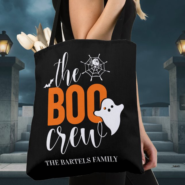 Bolso De Tela Halloween, Personalizado negro y Naranja (The Boo Crew Black & Orange Custom Halloween Tote Bag - Just add your name or custom text.)