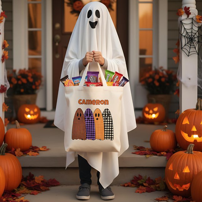 Bolso De Tela Halloween Plaid Gingham Ghosts (Subido por el creador)