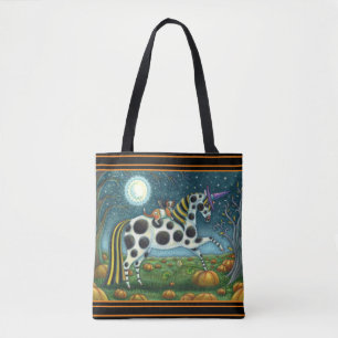 Bolso De Tela HALLOWEEN PONY Y BAT CAT Whimsical Horse