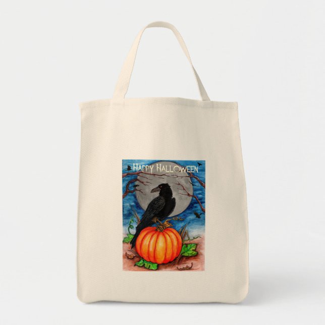 Bolso De Tela Halloween Raven (Frente)