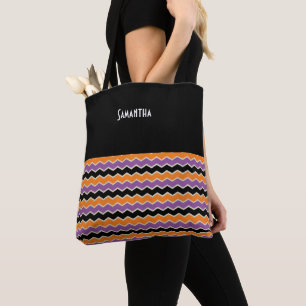 Bolso De Tela Halloween Retro 1950 Chevron Black Naranja Name